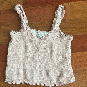 Kiwi & Punch Miami Y2K Crop Smocked Tank Top Pink White Rayon Size M